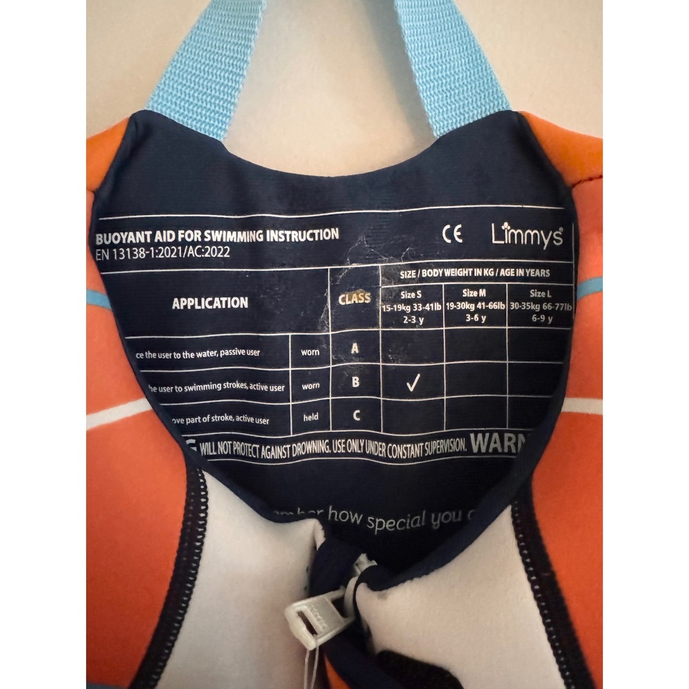 Limmys Kids Swim Vest Neoprene Buoyancy Aid Orange Blue Size Medium 3-6 Years - Picture 4 of 5